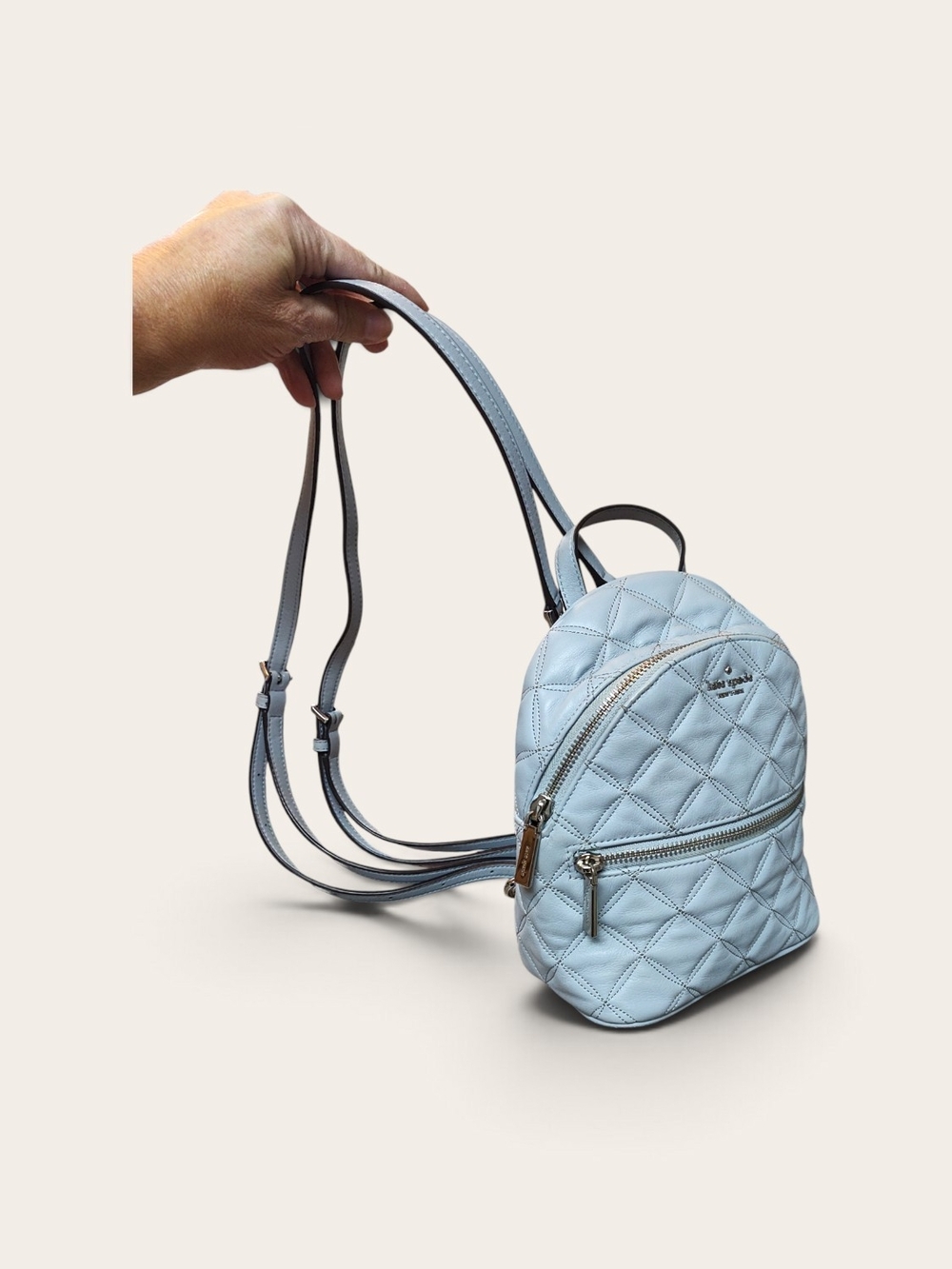 Kate Spade Quilted Powder Blue Mini Leather Backpack - Picture 3 of 5